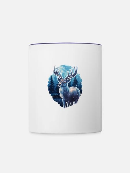 Hirsch im Winter - Tasse zweifarbig - Weiß/Kobaltblau
