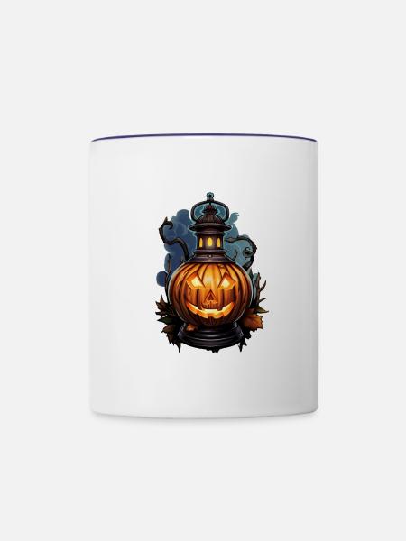 Halloween Kürbislaterne4 - Tasse zweifarbig - Weiß/Kobaltblau
