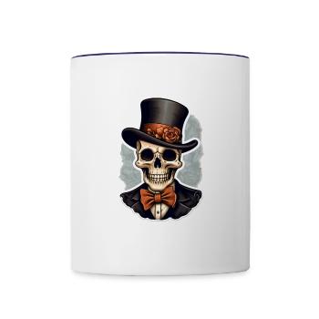 Totenkopf mit Zylinder Halloween - Tasse zweifarbig - Weiß/Kobaltblau - Vorne