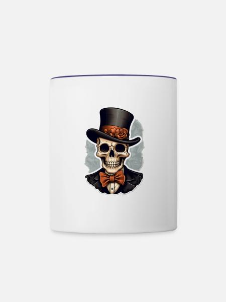 Totenkopf mit Zylinder Halloween - Tasse zweifarbig - Weiß/Kobaltblau