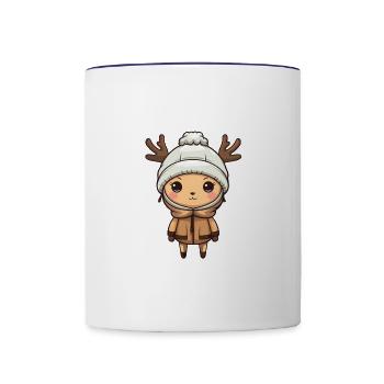 Bande dessinée d’hiver cerf - Mug contrasté - blanc/bleu cobalt - Devant