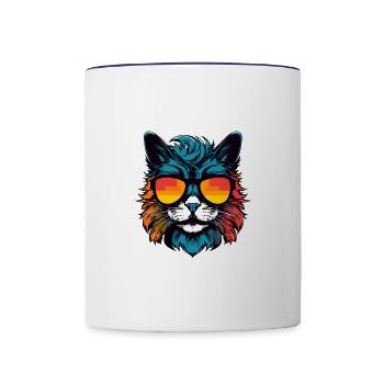 Katze Kopf Porträt Cool - Tasse zweifarbig - Weiß/Kobaltblau - Vorne