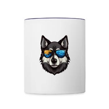 Husky Chien Tête Portrait Cool - Mug contrasté - blanc/bleu cobalt - Devant