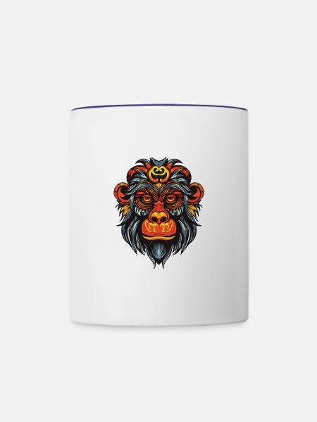Affe Porträt - Tasse zweifarbig - Weiß/Kobaltblau