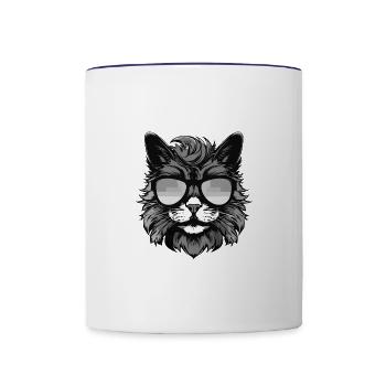 Katze Kopf Porträt Cool - Tasse zweifarbig - Weiß/Kobaltblau - Vorne