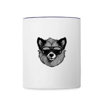 Pomeranian Dog Head Portrait Cool - Contrasting Mug - white/cobalt blue - Front