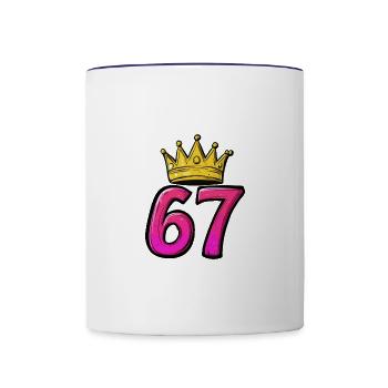 67 Zahl Trikot Krone - Tasse zweifarbig - Weiß/Kobaltblau - Vorne