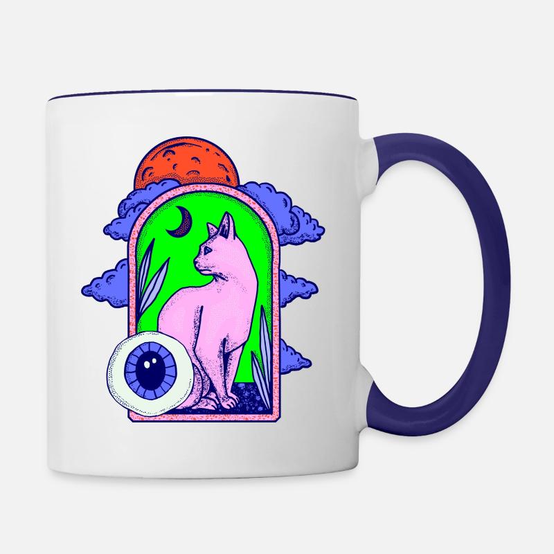Globe oculaire de chat - Mug contrasté - blanc/bleu cobalt