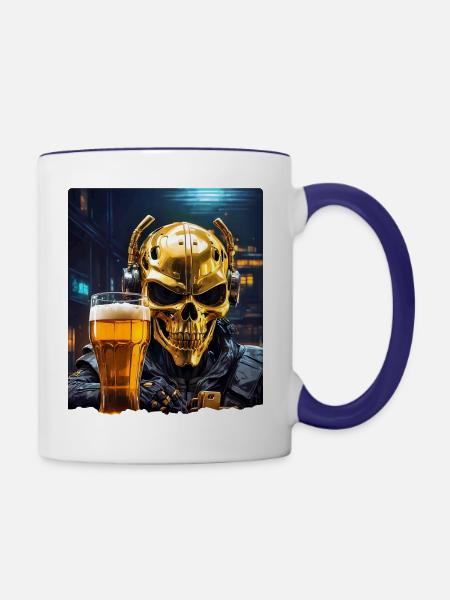 Bier Skull 0.3 - Tasse zweifarbig - Weiß/Kobaltblau