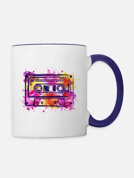 Kassette (Retro, Farbkleckse) - Tasse zweifarbig - Weiß/Kobaltblau