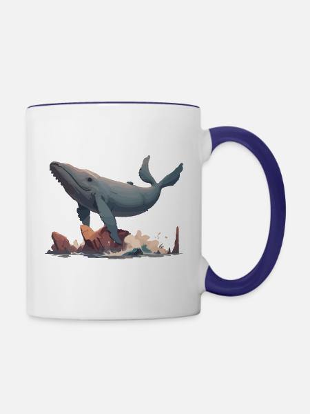 Fliegender Wal - Tasse zweifarbig - Weiß/Kobaltblau