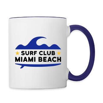 Surf club, Miami beach (vague, étoiles, planche de surf) - Mug contrasté - blanc/bleu cobalt - Droite