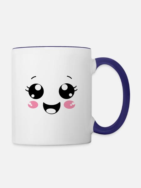 Glückliches Gesicht - Tasse zweifarbig - Weiß/Kobaltblau