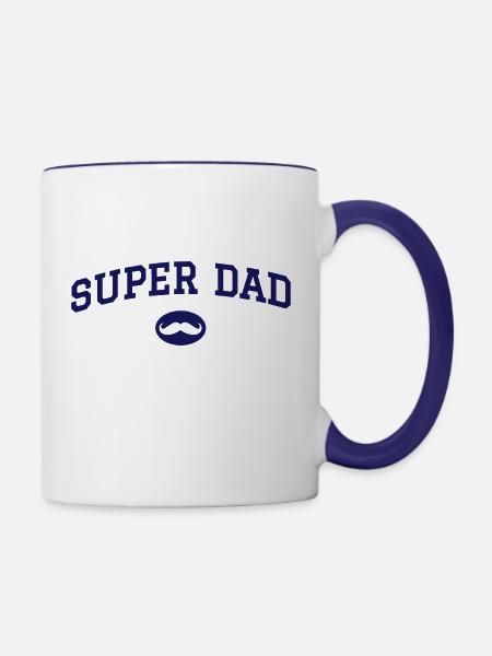 Super Papa Schnurrbart - Tasse zweifarbig - Weiß/Kobaltblau