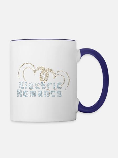 Pixelherzen: Elektrische Romanze - Tasse zweifarbig - Weiß/Kobaltblau