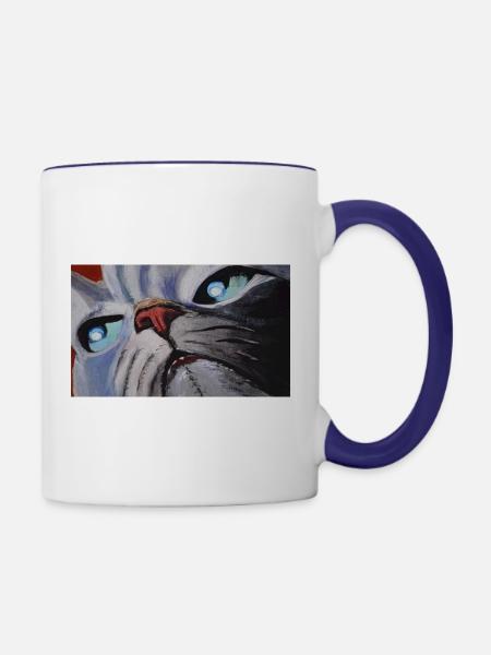 Katze Cartoon Comic - Tasse zweifarbig - Weiß/Kobaltblau