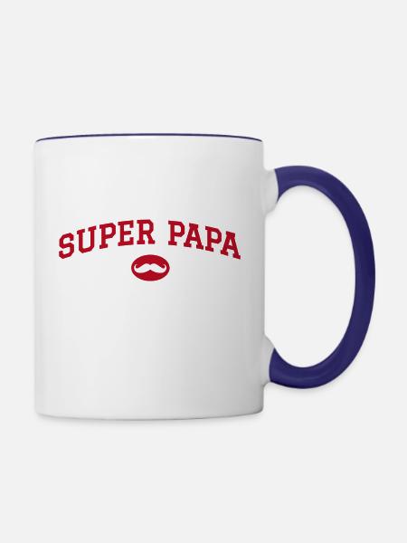 Super Papa Schnurrbart - Tasse zweifarbig - Weiß/Kobaltblau