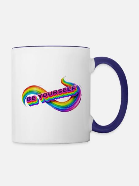 Sei du selbst, Regenbogenband - Tasse zweifarbig - Weiß/Kobaltblau
