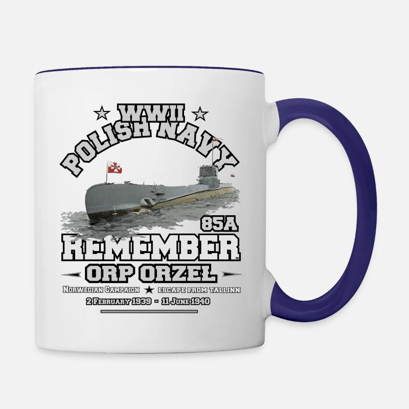 Remember ORP Orzel - Polish Navy WW2 - Contrasting Mug - white/cobalt blue