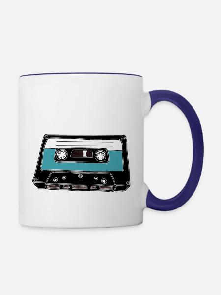 Retro Kassette - Tasse zweifarbig - Weiß/Kobaltblau