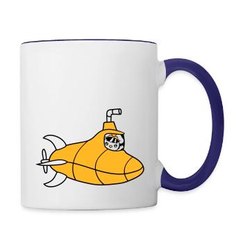 U-Boot Vogel Ente Kapitän Küken Süß Comic Cartoon - Tasse zweifarbig - Weiß/Kobaltblau - Rechts