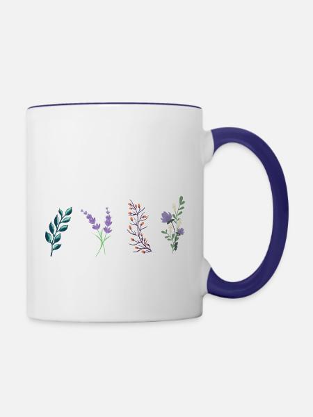 Frühlingsblumen Geschenkidee - Tasse zweifarbig - Weiß/Kobaltblau
