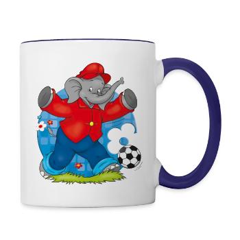Benjamin Blümchen spielt Fußball - Tasse zweifarbig - Weiß/Kobaltblau - Rechts