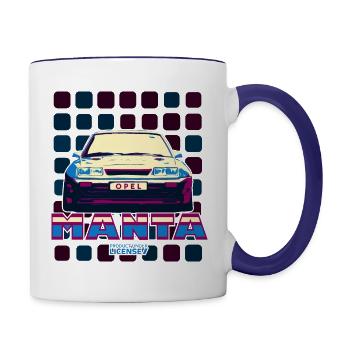 Opel Manta Frontsicht Cooles 80er-Design - Tasse zweifarbig - Weiß/Kobaltblau - Rechts