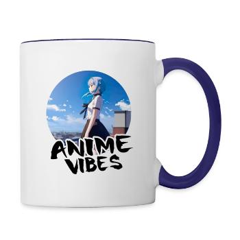 Anime Schulmädchen auf dem Dach - Anime Shirt - Tasse zweifarbig - Weiß/Kobaltblau - Rechts