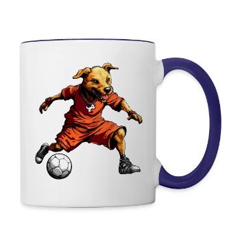 Fussball Hund - Tasse zweifarbig - Weiß/Kobaltblau - Rechts