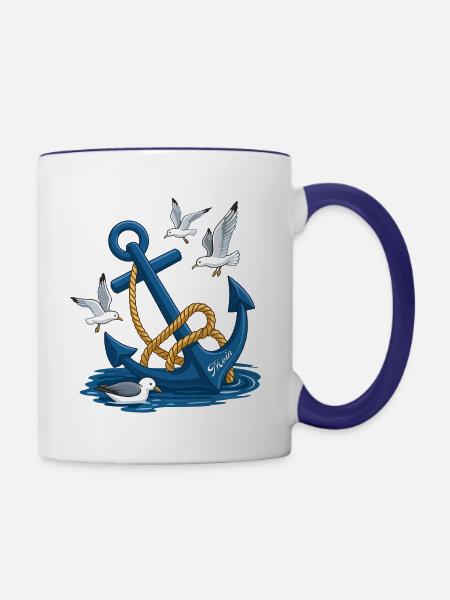 Möwen und Anker - Tasse zweifarbig - Weiß/Kobaltblau