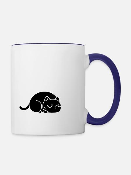 müde Katze - Tasse zweifarbig - Weiß/Kobaltblau