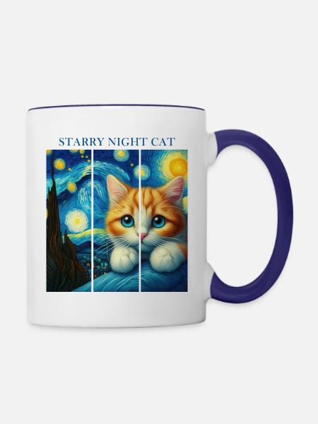 Sternennacht Katze - Tasse zweifarbig - Weiß/Kobaltblau
