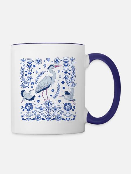 Großer Blaureiher Volkskunst - Tasse zweifarbig - Weiß/Kobaltblau