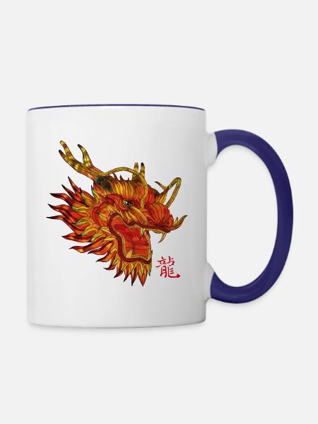 chinesischer Drache - Tasse zweifarbig - Weiß/Kobaltblau