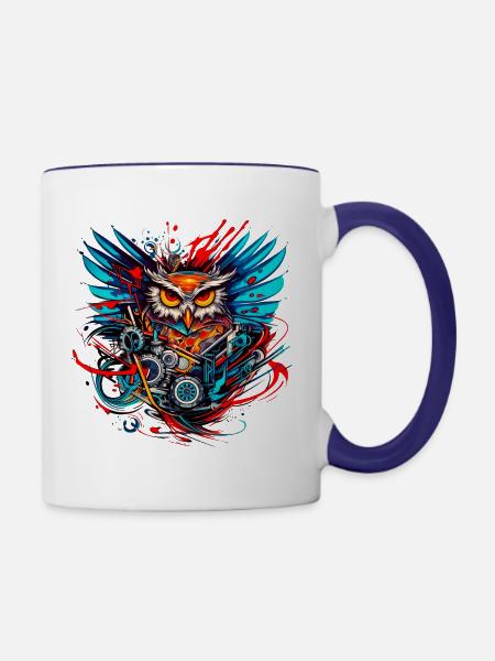 Motor-Eule - Tasse zweifarbig - Weiß/Kobaltblau