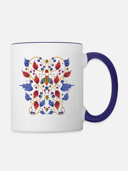 Blumen mit Motte - Tasse zweifarbig - Weiß/Kobaltblau