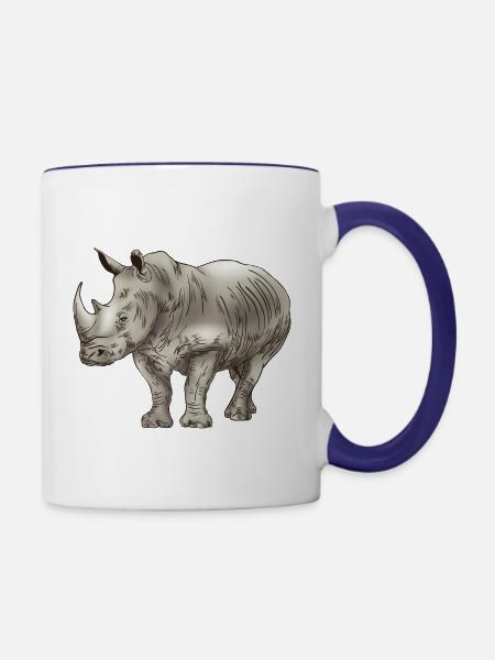 Nashorn Dickhäuter Rhino - Tasse zweifarbig - Weiß/Kobaltblau