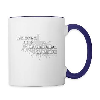 Christliches Design verwurzelt und geerdet in Liebe - Tasse zweifarbig - Weiß/Kobaltblau - Rechts