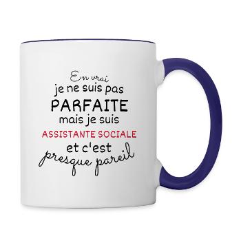 Pas Parfaite Mais Assistante Sociale - Mug contrasté - blanc/bleu cobalt - Droite