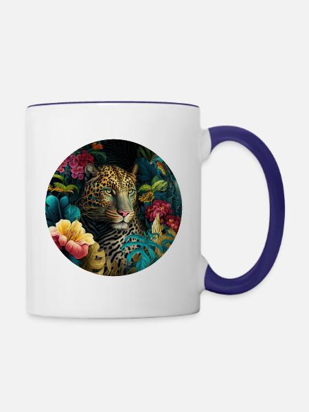 Leopard Jungle Blumen - Tasse zweifarbig - Weiß/Kobaltblau