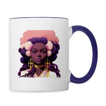 Beautiful African Goddess, Nymph, Ninfa, Purple - Contrasting Mug - white/cobalt blue - Right