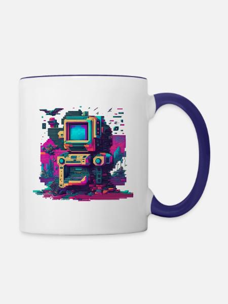 Retro Tech - Tasse zweifarbig - Weiß/Kobaltblau