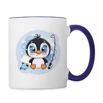Cute baby penguin design - Contrasting Mug - white/cobalt blue - Right