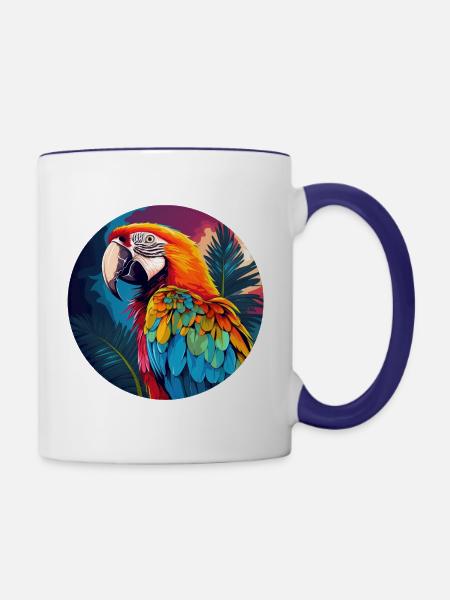 Papagei - Tasse zweifarbig - Weiß/Kobaltblau