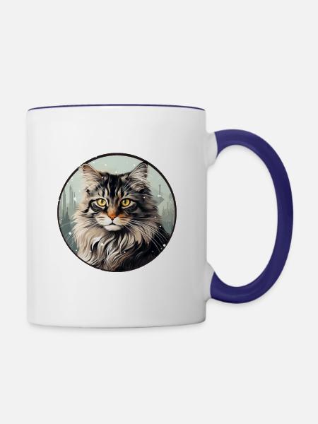 Norwegische Waldkatze - Tasse zweifarbig - Weiß/Kobaltblau