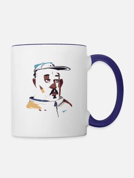 Künstlerischer schwarzer Mann mit Snapback - Tasse zweifarbig - Weiß/Kobaltblau