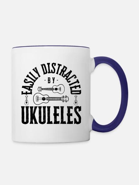 Easily distracted by Ukuleles - Tasse zweifarbig - Weiß/Kobaltblau
