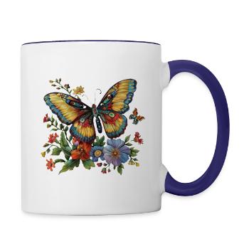 Schmetterling mit Blumen - Tasse zweifarbig - Weiß/Kobaltblau - Rechts
