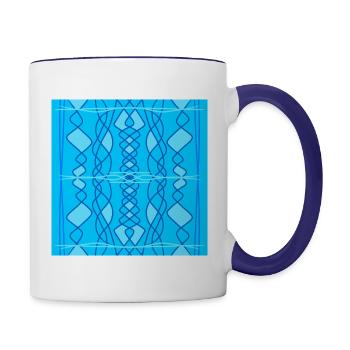 Hellblaues und blaues ornamentales geometrisches Design - Tasse zweifarbig - Weiß/Kobaltblau - Rechts
